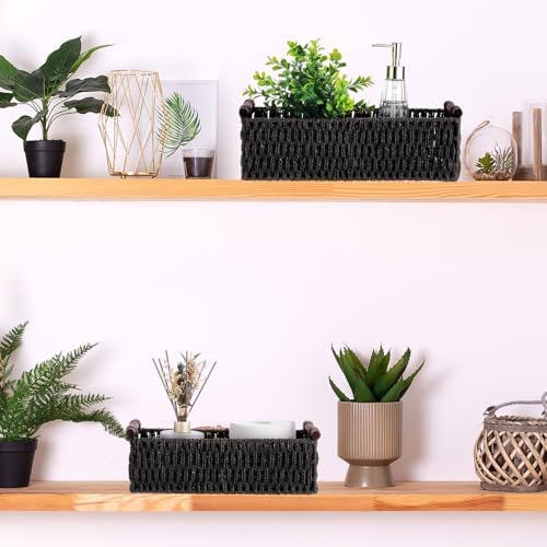 Boao 3 Pcs Boho Storage Wicker Baskets Handmade Woven Decorative Paper Rope Baskets for Organizing with Handle Counterto