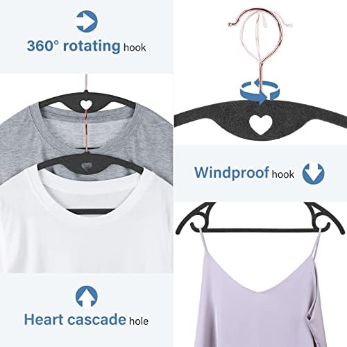 Velvet Hangers Felt Clothes Hangers 50 Pack Black Grey