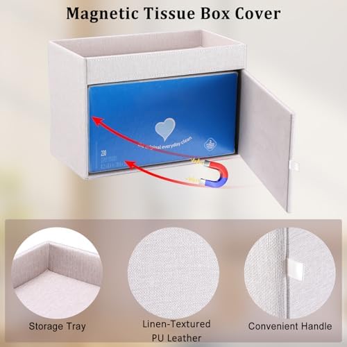Sumnacon Tissue Box Cover with Storage Tray Rectangular Tissue Holder,Beige