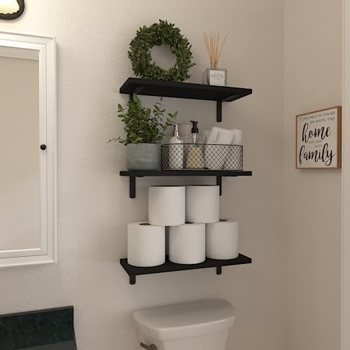 WOPITUES Floating Shelves Set of 6 for Wall Decor & Storage, Black