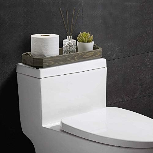 MyGift Rustic Gray Wood Vanity Tray, Toilet Tank Organizer with Handles