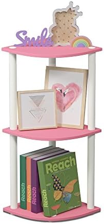 Furinno TURN-N-TUBE Corner Shelf, 3-Tier Corner Bookshelf, Display Storage Shelves with Open Shelves, for Organization a