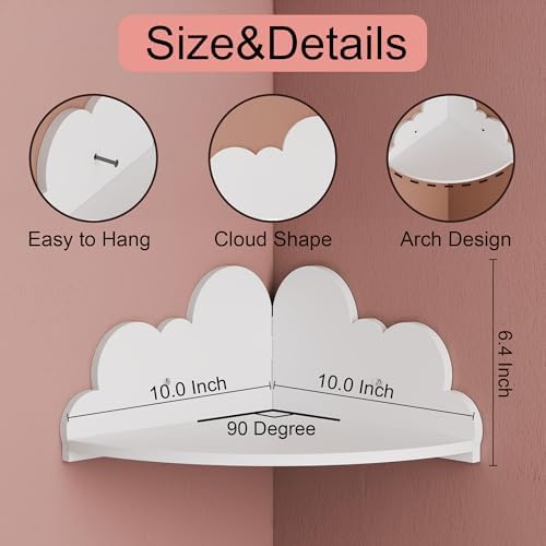 Solid Wood Cloud Floating Corner Shelves for Nursery, Set of 3 Cloud Shaped Wall Shelf, Cute Corner Shelves Wall Mounted