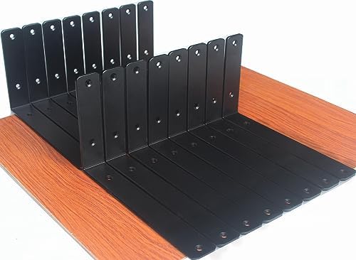 16 Pack - L 10" x H 6" x W1.5, 5mm Thick Black L Shelf Bracket, Iron Shelf Brackets, Metal Shelf Brackets, Floating Shel