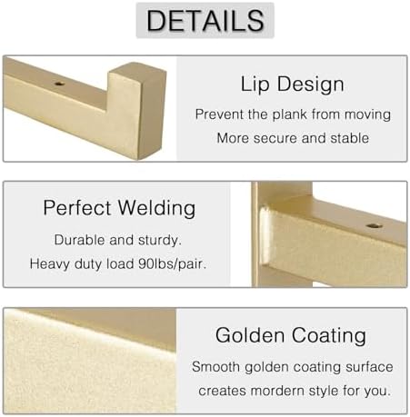 OVOV 4 Pack Heavy Duty Shelf Brackets 8 Inch Metal Shelf Supports Gold