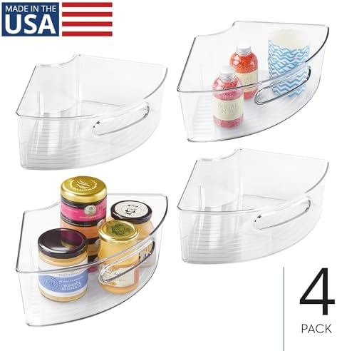 iDesign Lazy Susan 1/4 Wedge Bin with Handle, Set of 4, Clear