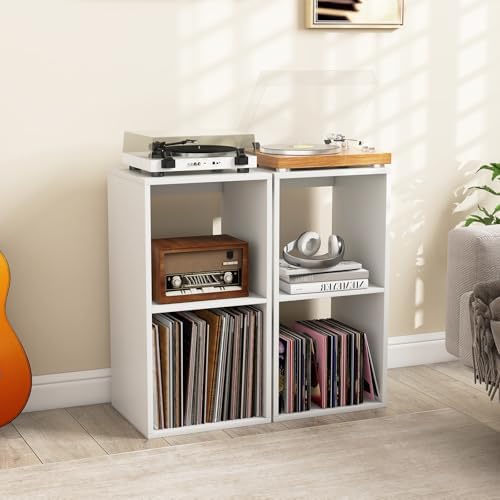 2 Cube Storage Organizer Set of 2, 2 Tier Floor Standing Bookcase, Small Bookshelf for Small Spaces, Wooden Open Display