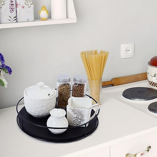 [ 2 Pack ] 9" & 10" Black Wood Lazy Susan Organizers with Steel Sides