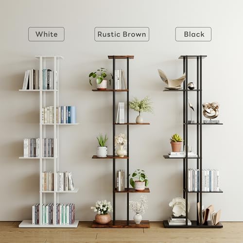 6 Tier Narrow Bookshelf, Tall Skinny Bookshelf, Slim Open Bookcase Corner