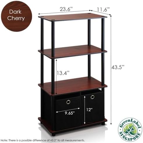 Furinno GO GREEN Storage Shelf Set of 2, 4-Tier Storage Rack with Bins, Book Shelf, Display Rack, with Storage Bins, for