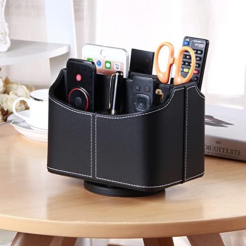 PU Leather 360° Rotatable Remote Control Holder,Nightstand TV Remote Caddy