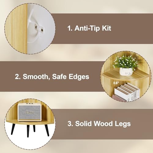 VECELO 5-Tier Curved Corner Shelf, 66.93" Tall Display Rack, Natuarl Wood | Curved modern design, 5 open tiers, 66.93" t