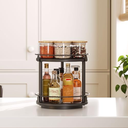 YATINEY Lazy Susan Organizer, Rotating Spice Rack, 2 Tier Spice Turntable Organizer, Industrial Turntable Spice Holder, 