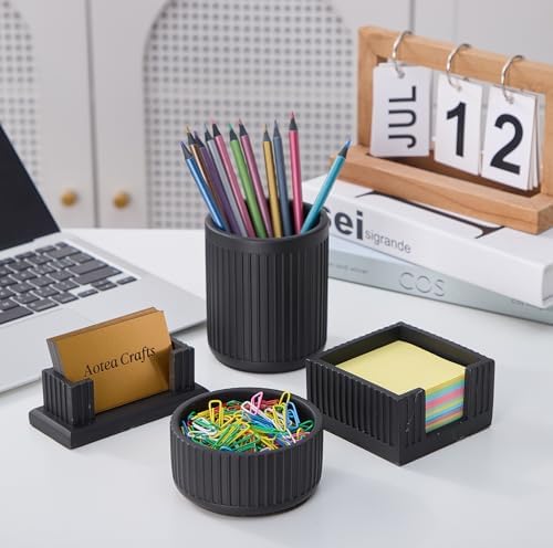 Set of 4 -Concrete Office Desk Accessories for Men-Modern Industrial Decor