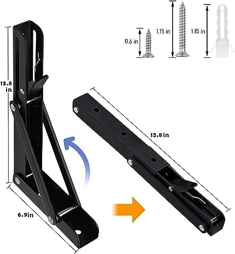 Folding Shelf Brackets - 14 Inch 4 Pcs Heavy Duty Metal Collapsible Shelf Bracket, DIY Wall Mounted Shelf Bracket, Space