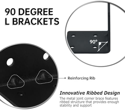 8 Pack L Brackets for Wood Matte Black Strong Corner Brace, Ribbed Corner Brackets for Wood Projects Furniture Fix and R