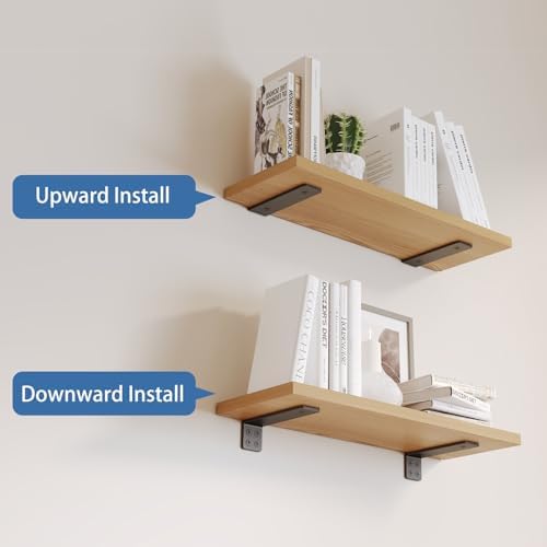 Shelf Brackets 10 inch, Heavy Duty Shelf Bracket 6 Pack L Brackets Black Metal Wall Bracket for Shelves Support Bracket 