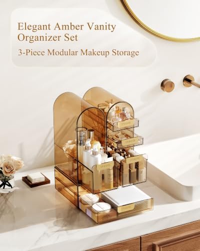 Makeup Organizer with Drawers & Dustproof Lid, Large, Clear