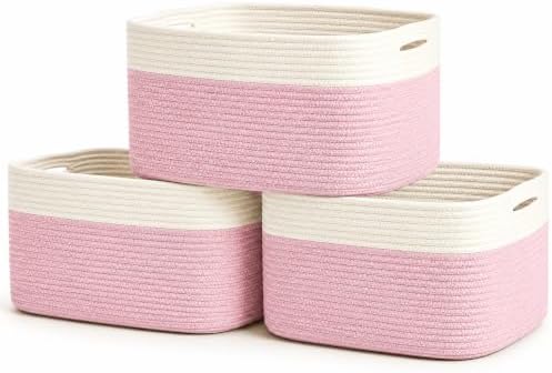 OrganiHaus Cotton Rope Baskets for Shelves, Set of 3, 15x9x10