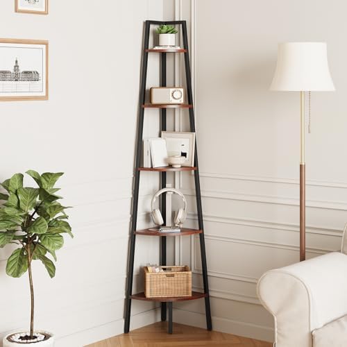 Yoobure 5-Tier Corner Shelf Stand- 67.5" Tall Corner Bookshelf with Metal Frame, Industrial Ladder Corner Shelves Displa