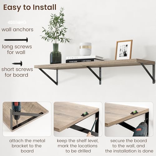 Axeman Deep Floating Shelves - 40 Inch Floating Shelves Set of 2-12 Inch Deep Grey Wood Wall Shelves for Living Room Bat