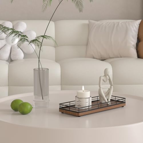 Wooden Decorative Tray, Oak 11.2" L Coffee Table Tray for Kitchen Countertop Soap Sponge Holder Candle Nightstand Table 