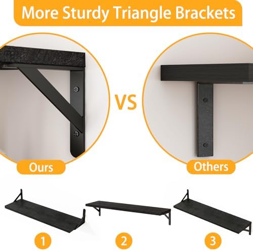 YGEOMER 23.6 in Floating Shelves for Wall Home Decor, Black, Wood, Set of 4