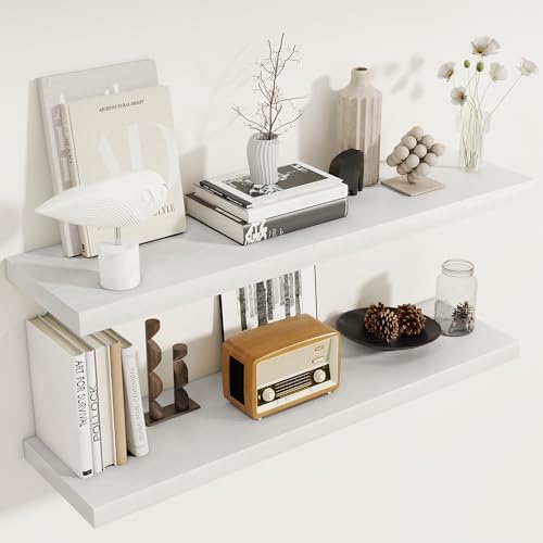 Fun Memories 40 Inch Floating Shelves Set of 2, 8 Inch Deep Wall Shelf, Rustic Wood Storage Shelves for Bedroom, Kitchen