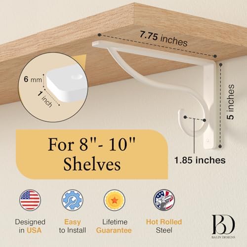 Closet Rod Bracket, 8 Inch Hook Shelf Brackets Heavy Duty Wall Mounted, Black Closet Rod Support Brackets for Curtains, 