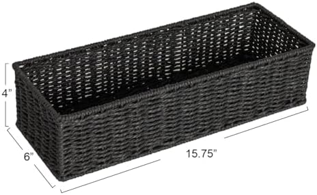 Household Essentials Handwoven Paper Rope Rectangular Storage Basket, Black