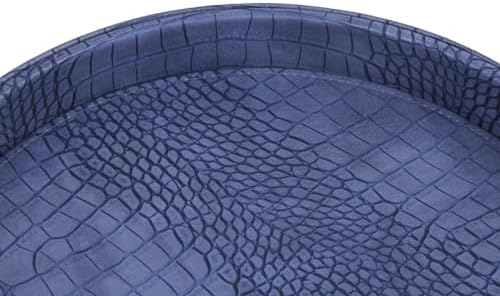 HofferRuffer Faux Leather Round Serving Tray, Vegan Croco Leather Decorative Tray, Food Tray for Storage Drinks, Snack &