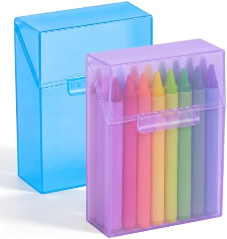 Clabby 2 Pcs Clear Plastic Crayon Boxes Hold 24 Count, Blue,Purple