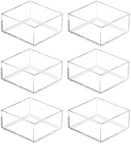 mDesign Plastic Square Desk Organizer Tray for Home Office, Drawers, Desktop, Holder for Pens, Paper Clips, Office Supply Accessory - Lumiere Collection - 6 Pack - Clear