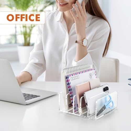 BEYGORM Acrylic Mail Holder, 5 Compartments Multifunction Desk Organizer