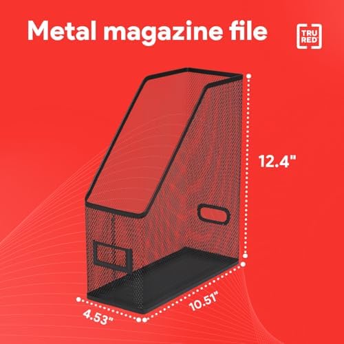 Staples TRU RED Metal Magazine File Organizer, Black - Top - Loading Desktop File Holder with Handle, Holds Up to 1000 Sheets
