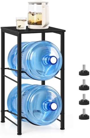 Water Jug Holder 5 Gallon Water Bottle Holder Stand With Storage Shelf, 2 Tier 5 Gal Water Jug Storage Rack with 2 Slots