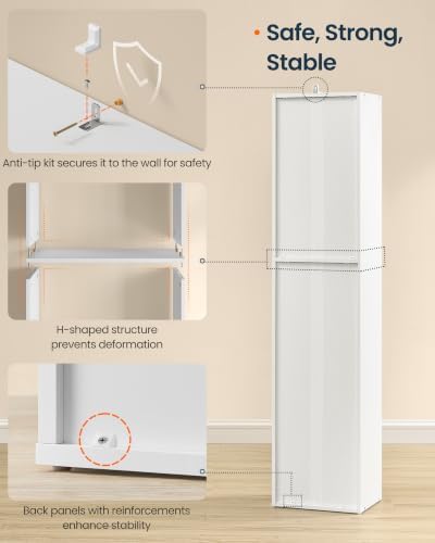 SONGMICS HOME Tall Narrow Bookshelf, 5-Tier Bookcase, Adjustable Shelves