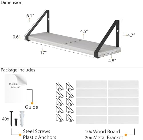 Wallniture Ponza 17'' x 4.5'' Floating Wall Shelf Bathroom, Small Wood Book Shelves for Wall Storage, Wall Mounted Shelf