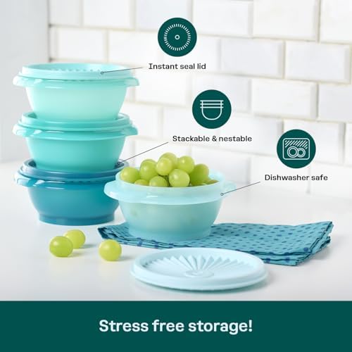 Tupperware Heritage Collection, New 16 Piece Food Storage Container Set in Vintage Green, Dishwasher Safe and BPA Free (8 containers, 8 lids)
