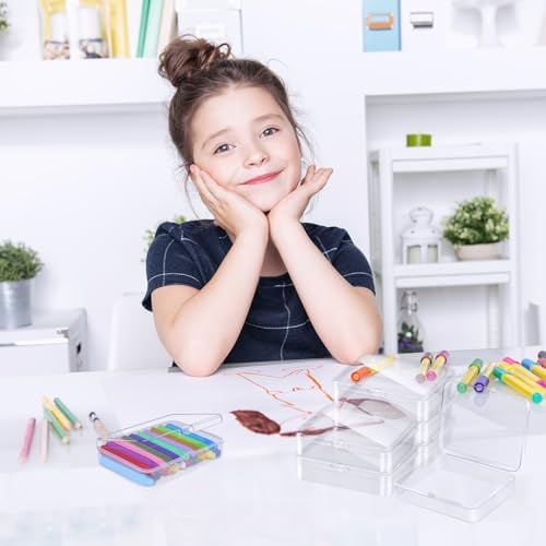 64 Pcs Plastic Crayon Box Bulk Clear Crayons Holder with Lid Crayon Organizer Case Crayon Storage Containers for Student