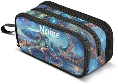 Custom Octopus Galaxy Pencil Case Box Boys Girls Personalized Name Large Pencil Pouch Stationery Pen Bag Organizer for Kids Adults School Office
