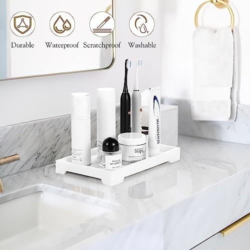 Luxspire Marble Tray for Soap Dispenser Perfume Jewelry, M, Marble White