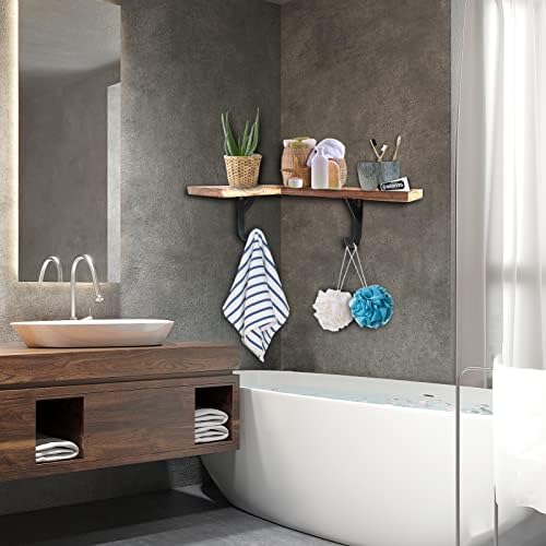 HAO Floating Corner Wall Shelves Rustic Wood Mounted Shelving L Shape Shelf with Cable Wire Hole Pattern for Bedroom Liv