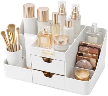 Cologne Organizer for Men with Drawers, Vanity Makeup Storage,White