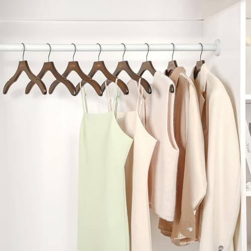 TOPIA HANGER Wooden Hangers for Women, Premium Sweater Hangers No Shoulder Bump, 360° Swivel Hook and Cut Notches Clothes Hangers for Sweater, Coat, Shirts, Hoodies, Dress, 24 Pack Walnut CT85WA