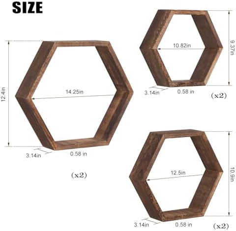 NOVIMANGO Honeycomb Floating Shelves Set of 6, Hexagon Floating Shelves