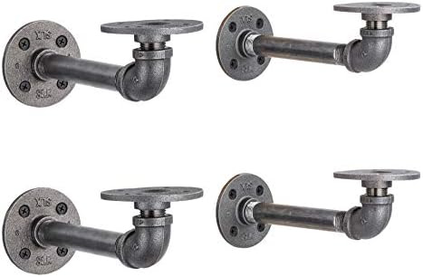 PIPE DECOR Industrial Pipe Shelf Brackets, 6 Inch, 4 Pack – Wall Mounted Double Flange Floating Shelf Hardware, Rustic V