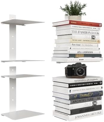 Wawocs Invisible Bookshelves for Wall, 4 Tier Floating Bookshelf Made of Heavy Duty Metal, Vertical Spine Book Tower Han