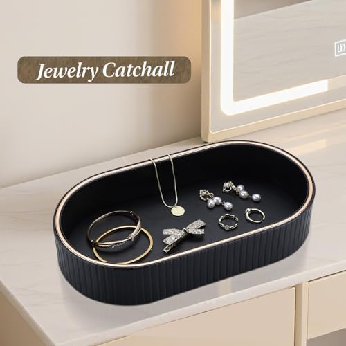 GORESE PU Leather Valet Tray Nightstand Organizer, Oval Perfume Trays Key Bowl Jewelry Dish for Bedside Dresser Entryway