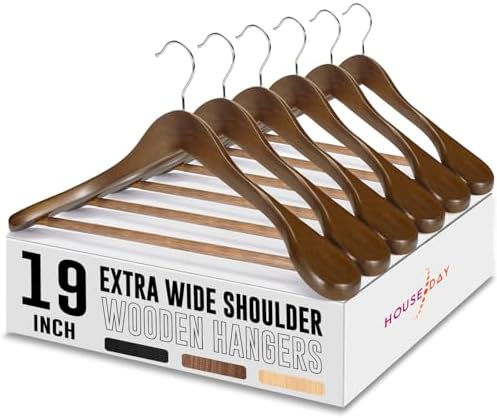 HOUSE DAY 19 Inch Wooden Suit Hangers 6 Pack, Walnut